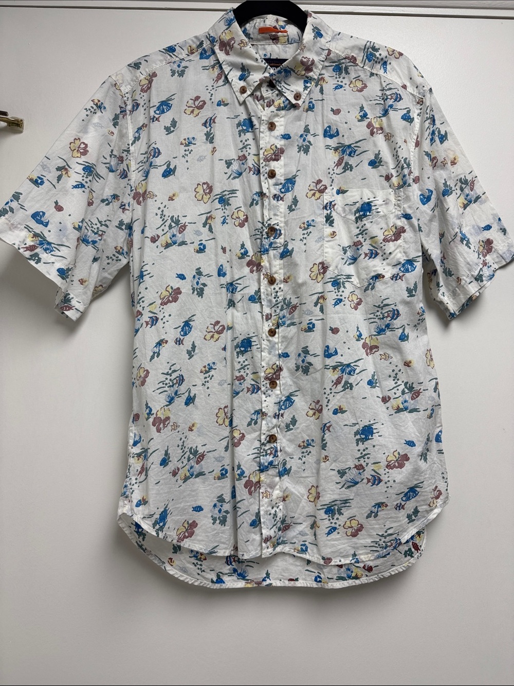 Reyn Spooner Under Sea & Floral Print Button Down Hawaiian‎ Shirt 100% Cotton
